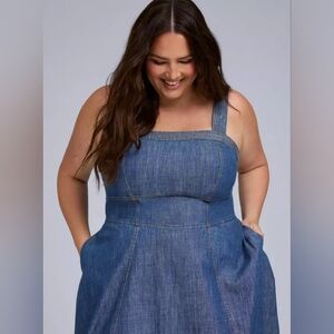 Torrid Y2K 90 inspired Belle Isle Blue Jean Denim Midi Jumper Dress 2X 18 20 Nwt